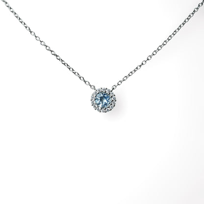 Aquamarine Round Brilliant Cut Halo Necklace