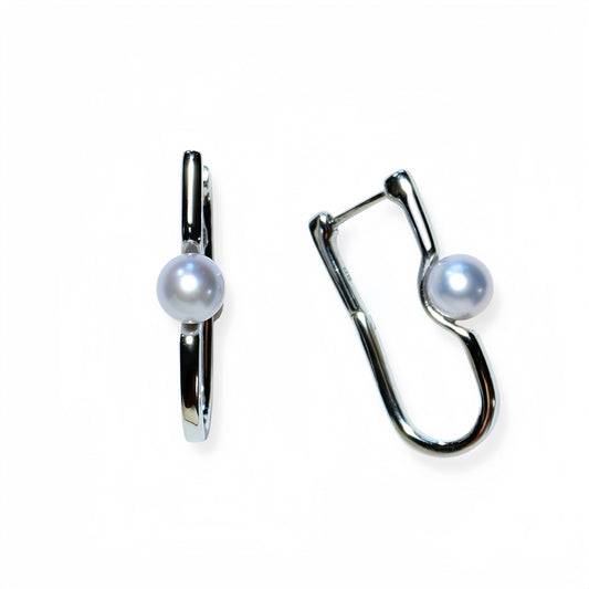 Gray Pearl Line Hoop Pierce