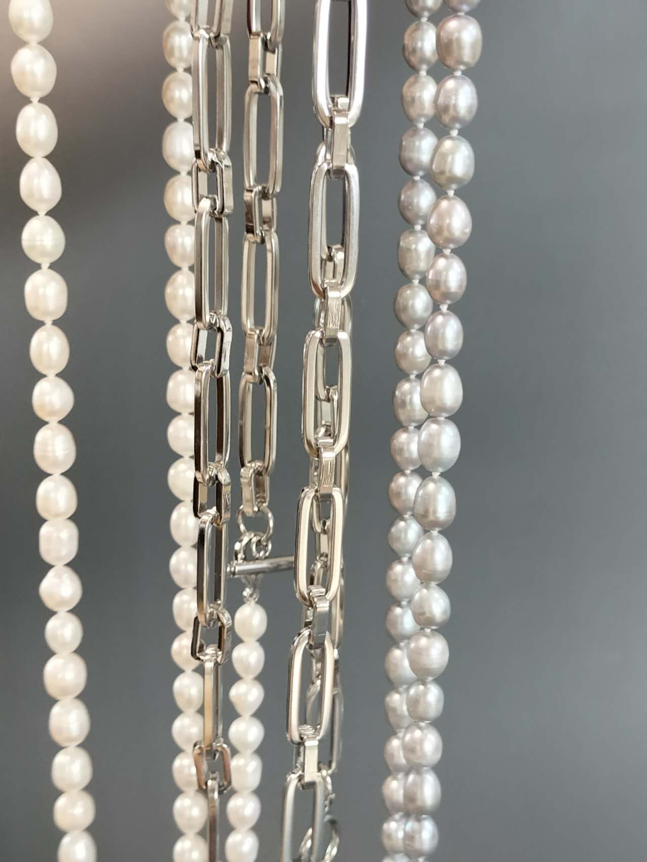 Chain Mix Long Pearl Necklace